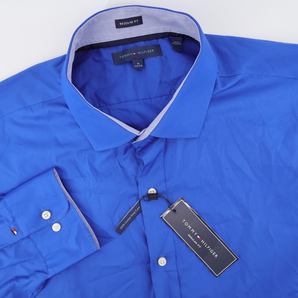 Tommy Hilfiger Regular Fit Button Down Shirt Blue Long Sleeve Mens 18 34-35